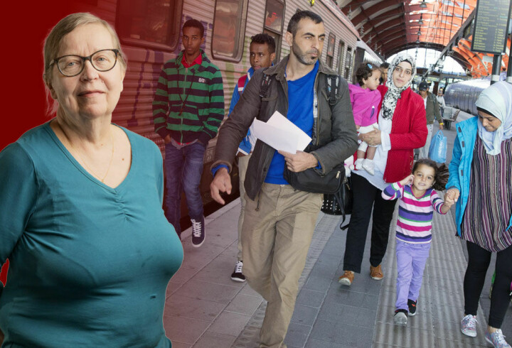Kamp för flyktingarna när opinionen vände Flyktingfamilj på Malmö central 2015. Infälld bild på Elisabeth Sandlund.
