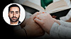 Anonymt bröllopspar framför präst. Infälld bild på debattören Gabriel Külen.