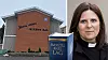 Delad bild med kyrkobyggnad och person i prästskjorta som håller boken Sveriges rikes lag.
