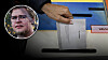 Hand släpper valkuvert i röstlåda. Infälld bild på debattören Elia Guselius.