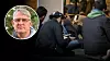 Fredagsbön i Stockholms moské. Infälld bild på debattören Peter Weiderud.