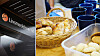Kombinerad bild: Skylt med texten Livsmedelsverket. Fikaservering med bullar i en korg, kakor i en burk och muggar.