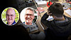 Barn jobbar vid skolbänk. Infällda bilder på debattörerna Jan Rosman och Martin Burefors.