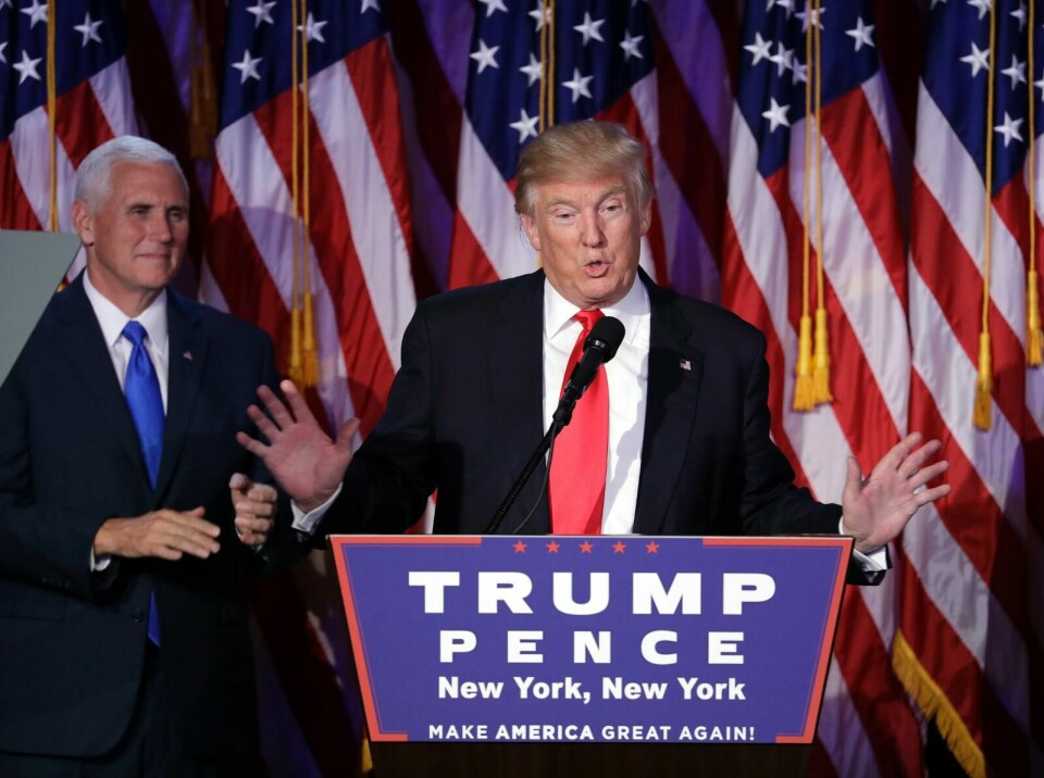 Segrare. Donald Trump håller sitt segertal efter att det till slut stod klart att han gått segrande ur valet. Segrare. Donald Trump håller sitt segertal efter att det till slut stod klart att han gått segrande ur valet.