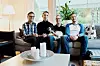 Från vänster: Albin, Carl, Jacob, Simon och hunden Isa.
