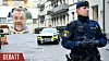 En beväpnad polis utanför Hillelskolan, judiska skolan, på Nybrogatan i Stockholm, dagen efter terrorattentatet i Wien i november 2020.