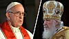 Påve Franciskus och den rysk-ortodoxe patriarken Kirill. Ihopklippt bild.