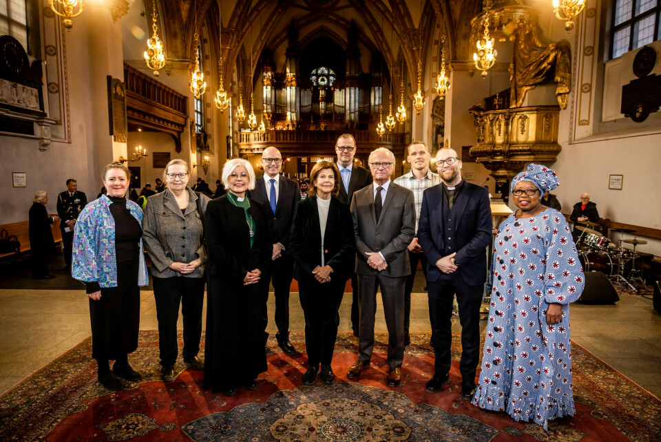 Kung Carl XVI Gustaf och drottning Silvia i S:ta Clara kyrka. kung Carl XVI Gustaf och drottning Silvia besöker S:ta Clara kyrka.