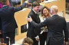 Andreas Norlén (M) vann omröstningen och blir riksdagens nya talman. På bilden syns Andreas Norlén och Jessica Polfjärd (M) under uppropet och talmansvalet.