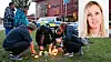 Personer tänder ljus och lägger ned blommor utanför skolan Kronan på torsdagen. Infälld bild på Felicia Ferreira.