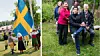Till vänster: Svenskt midsommarfirande. Till höger: Nara Bäckström från Mongoliet , Olha Dziuba från Ukraina, Sheila Jerioth från Kenya, Cris Salvador från Filippinerna och Paul Segerström från USA, medlemmar i I församlingen New Life.