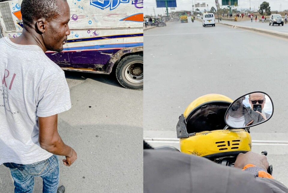 Utanför tältområdet står Joel, en tanig man i 30-årsåldern, framför sin motorcykeltaxi och erbjuder sig att köra mig till stan. Utanför tältområdet står Joel, en tanig man i 30-årsåldern, framför sin motorcykeltaxi och erbjuder sig att köra mig till stan.