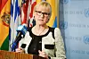 På gång. Utrikesminister Margot Wallström på plats utanför säkerhetsrådet i New York.