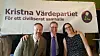 Partiledare Mats Selander i mitten, omgiven av André Juthe och Annette Westöö från partistyrelsen.