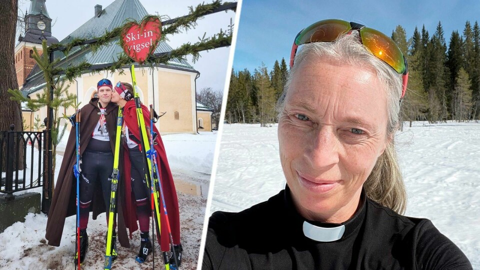 Kärleken spirar när Svenska kyrkan i Mora anordnat vigslar efter fullföljt Vasaloppsåkande i veckan. Kärleken spirar när Svenska kyrkan i Mora anordnat vigslar efter fullföljt Vasaloppsåkande i veckan.