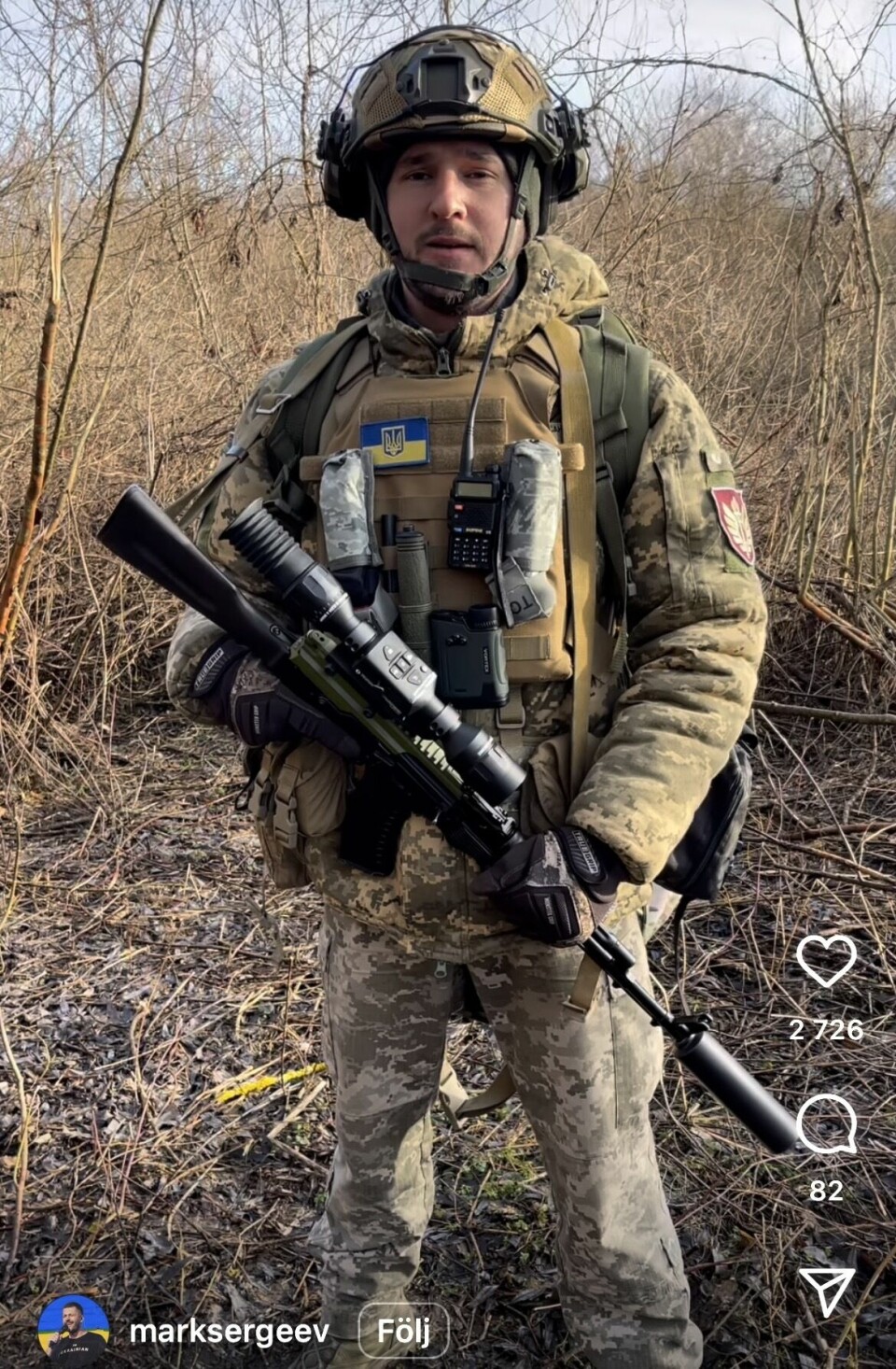 Ukrainske frontsoldaten Mark Sergeev är tillvardags ungdomspastor och lovsångsledare i frikyrkan New Generation i Melitopol i östra Ukraina. Nu sjunger han in Simon Ådahls sång 'Jag tänker be för Ukraina' på ukrainska. Bilden är från Marks eget konto på Instagram. Ukrainske frontsoldaten Mark Sergeev är tillvardags ungdomspastor och lovsångsledare i frikyrkan New Generation i Melitopol i östra Ukraina. Nu sjunger han in Simon Ådahls sång 'Jag tänker be för Ukraina' på ukrainska. Bilden är från Marks eget konto på Instagram.