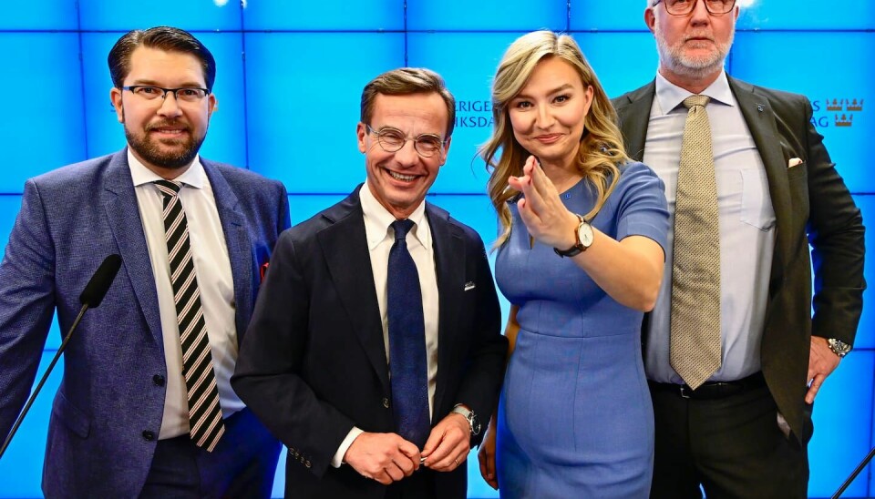 Jimmie Åkesson (SD), Ulf Kristersson (M) Ebba Busch (KD) och Johan Pehrson (L).