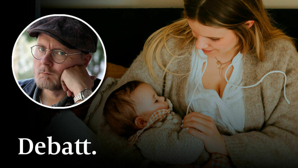 Överallt i rika samhällen tycks människor dra samma slutsats: en stor familj går inte att förena med ett liv i ekonomin, skriver Jeremiah Karlsson. Kvinna med bebis. Infälld bild på debattören Jeremiah Karlsson.