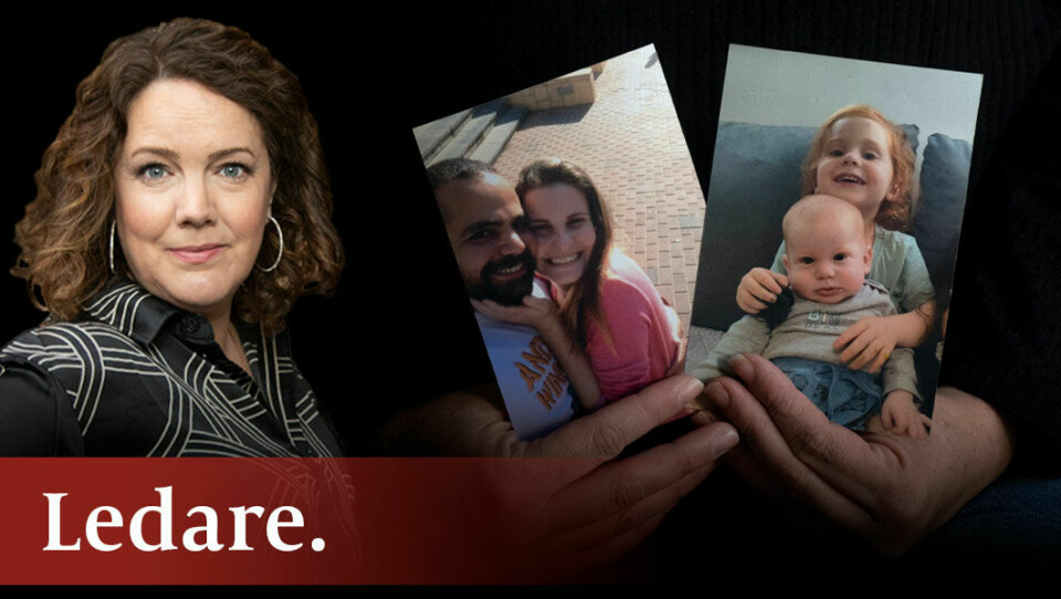 Shiri Bibas, i mitten, hennes make Yarden, vänster, och deras söner Ariel och Kfir, som alla togs gisslan av Hamas. Shiri Bibas, i mitten, hennes make Yarden, vänster, och deras söner Ariel och Kfir, som togs gisslan av Hamas. Infälld bild på Frida Park.