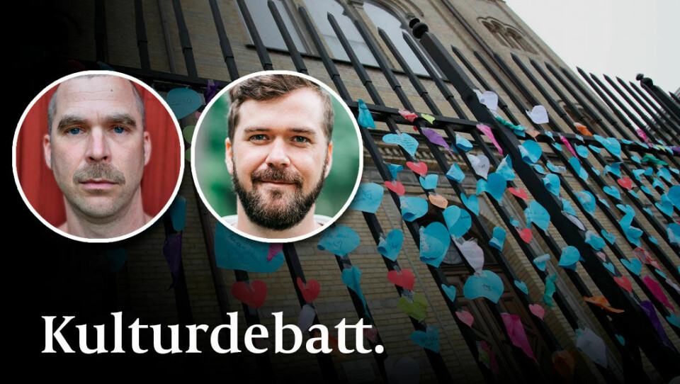 Tomas Poletti Lundström och Markus Lundström menar att väckelserörelsen behöver göra upp med antisemitism och rasism i sin historia. Bilden visar pappershjärtan utanför synagogan i Göteborg efter en attack mot byggnaden 2017. Pappershjärtan utanför synagogan i Göteborg efter en antisemitisk attack mot byggnaden 2017. Infälld bild på Tomas Poletti Lundström och Markus Lundström.