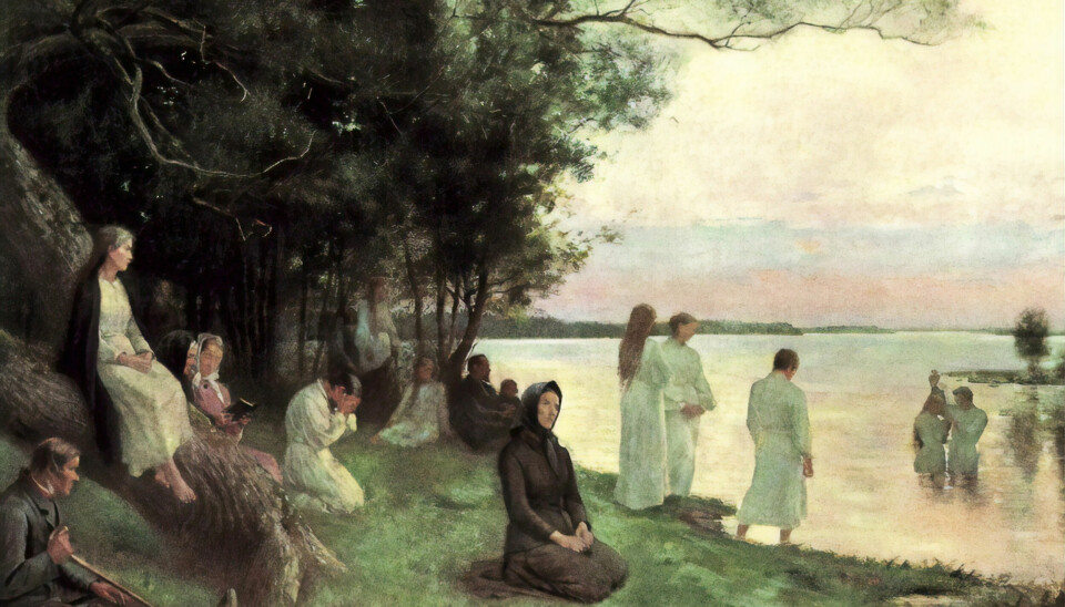 Är Svenska kyrkans dop av ungdomar ett baptistiskt dop? Målning av den första baptistiska dopförrättningen på Vallersviks dopplats, Frillesås 1848.