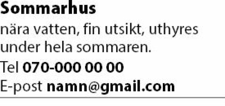Exempel på radannons med eller utan bild.