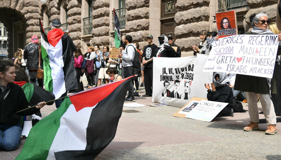 Palestinademonstranter utanför riksdagen.