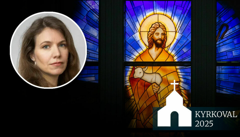 Svenska kyrkan borde fokusera på sin viktigaste uppgift: Att sprida den kristna läran och tron. Att visa människor att det finns en bättre väg, genom Jesus Kristus, skriver Josefin Utas. Kyrkfönster med Jesus som bär ett lam. Infälld bild på debattören Josefin Utas.