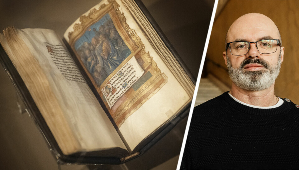 ”I dagens värld är allt digitalt temporärt, en cyberattack och allt är försvunnet. Men de här böckerna skapades för att berätta om evigheten, om att Gud skapade världen och lever i den”, säger Christian Etheridge. Handgjord bönbok från 1500-talet, forskaren Christian Etheridge.