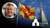 Kyrktorn och Svenska kyrkans flagga. Infälld bild på debattören Anders Bergström, AfS